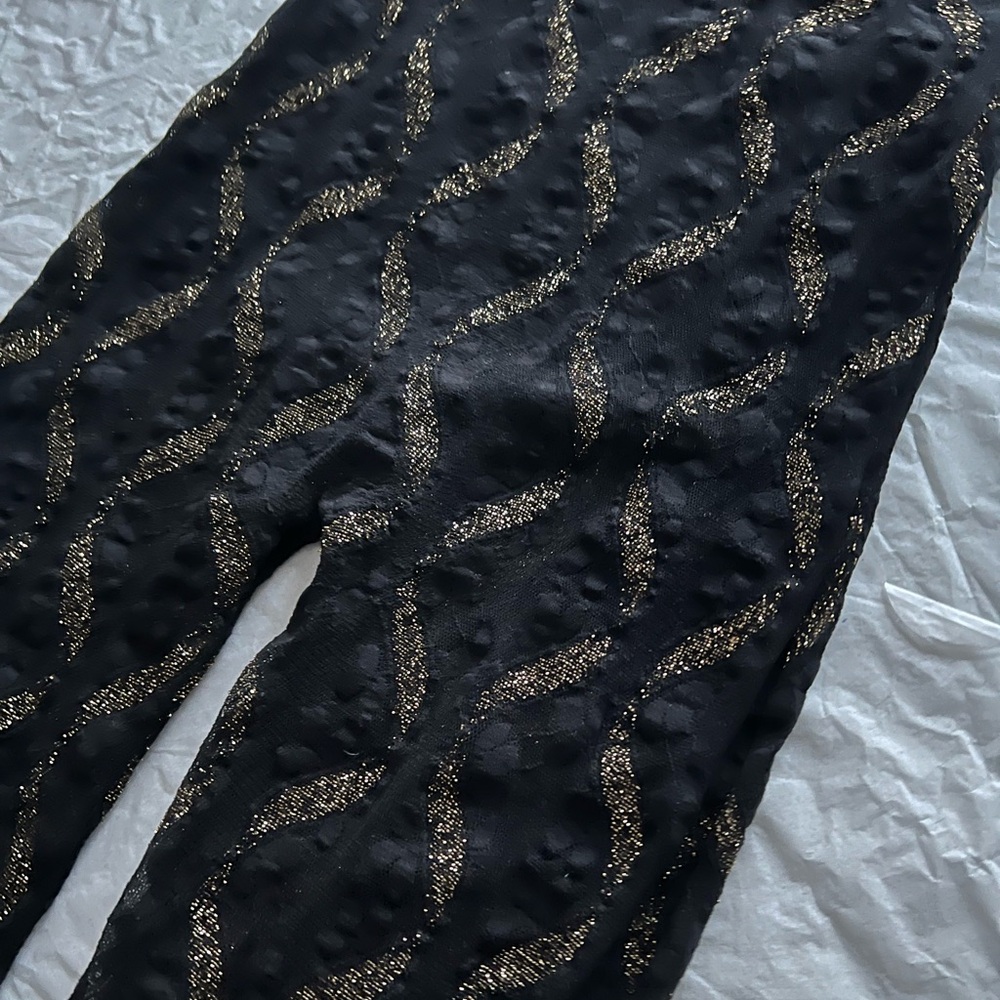 VTG 80s S sheer lace jumpsuit bodycon gold wavy lines disco small roller skating - Picture 4 of 13